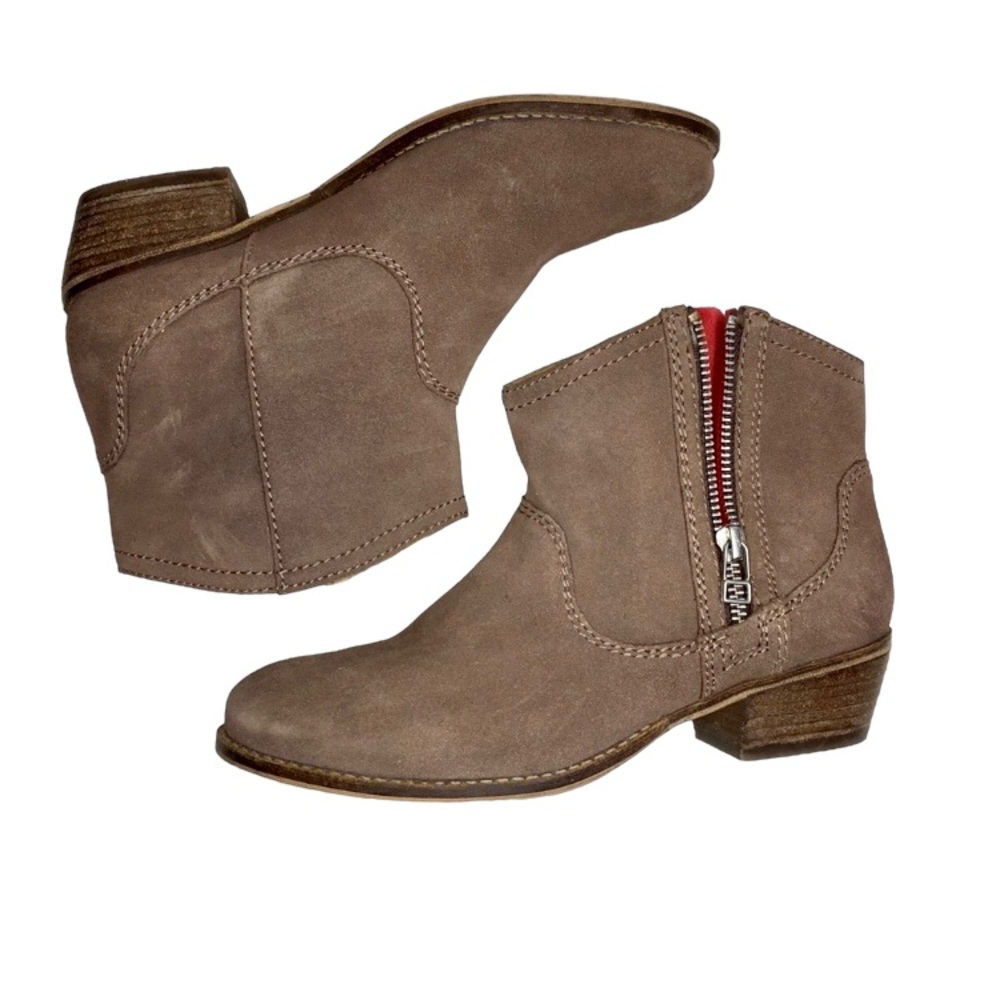 STEVE MADDEN Leonn Leather Hidden Zip Panel Tan Booties Sz 6.5